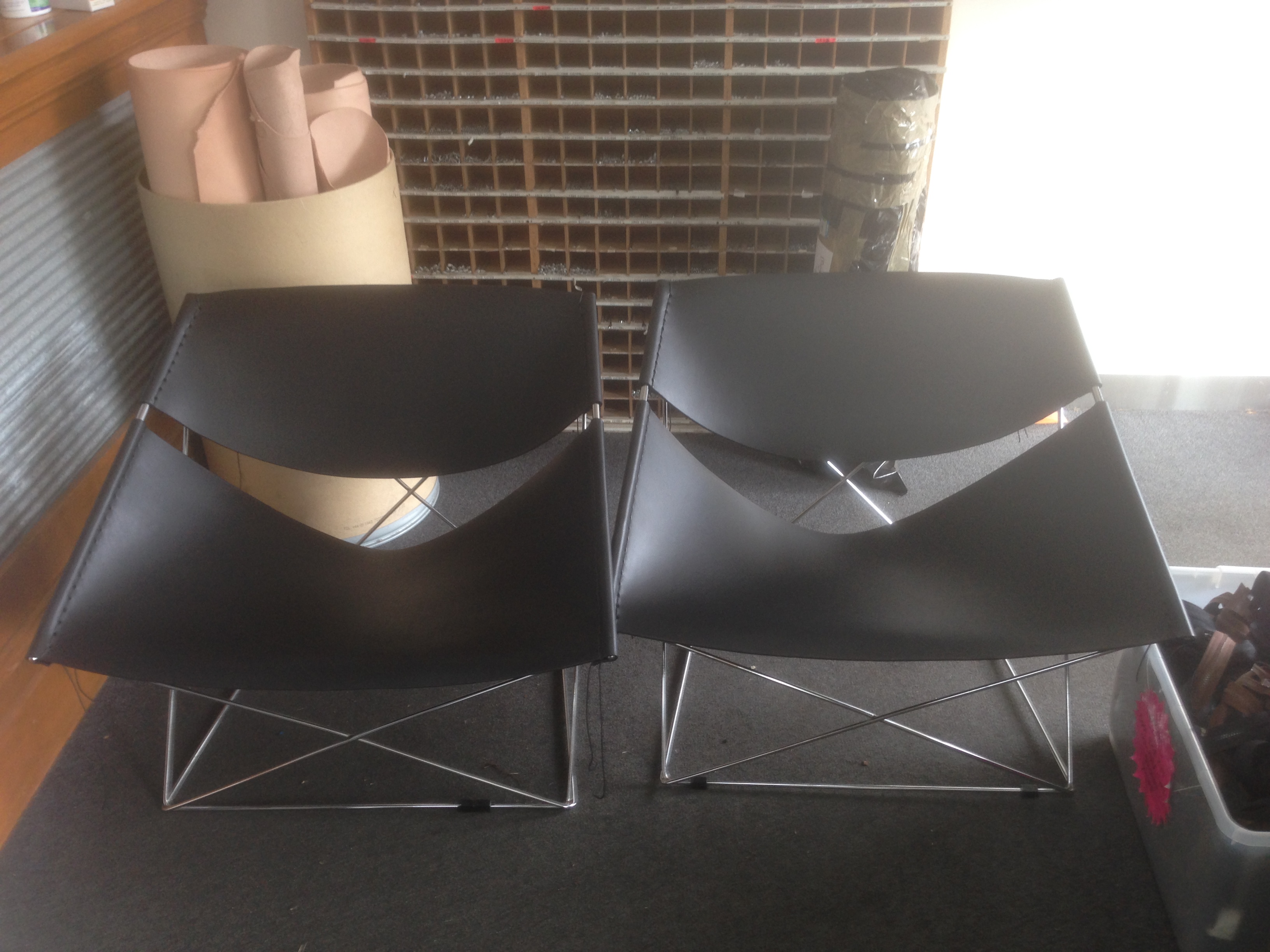 Restored modern leather butterfly chairs