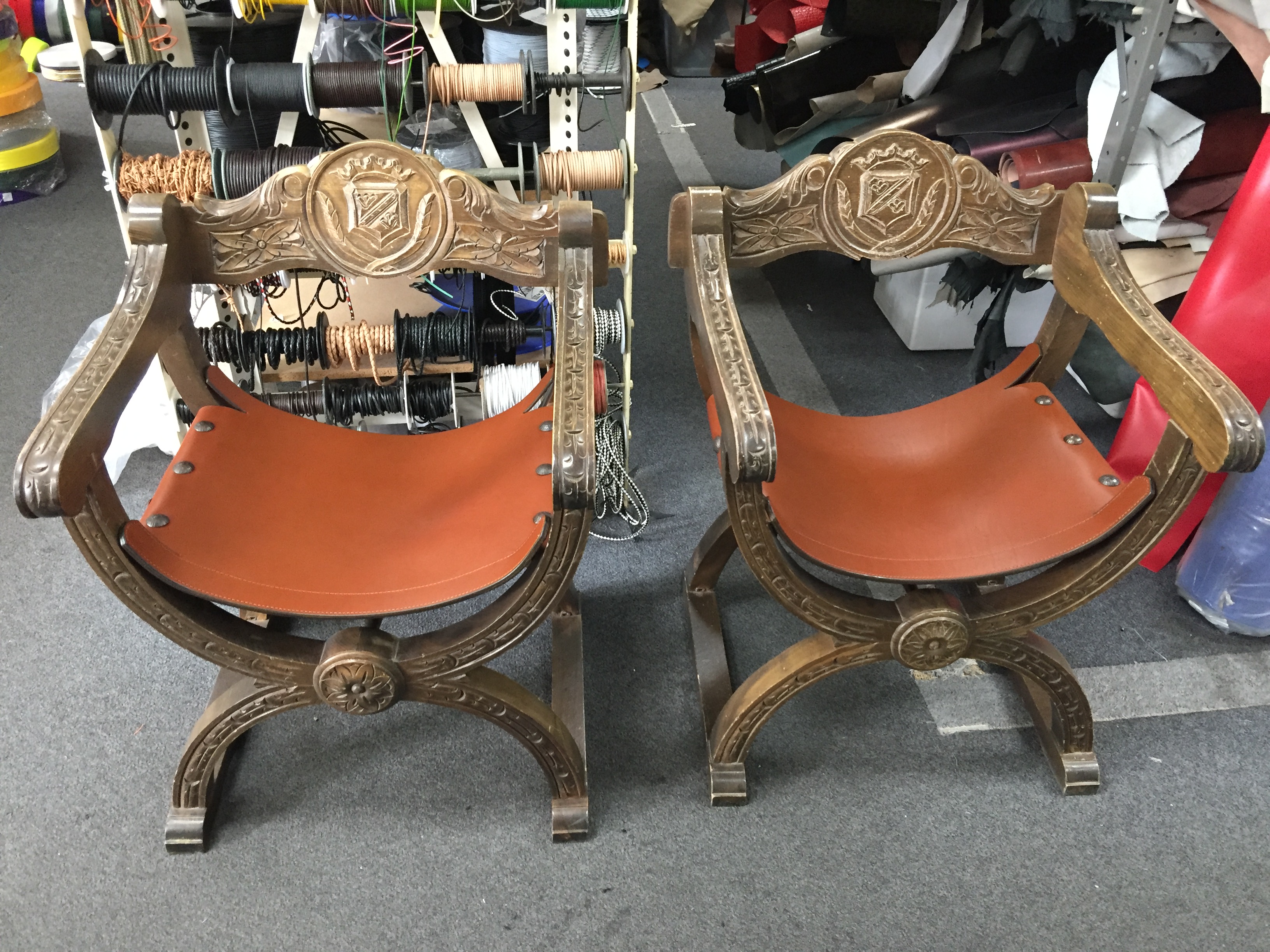 Restored antique leather chairs