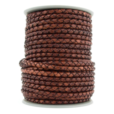 Cord 4mm Round Braided Leather Ant Natural (Metre)